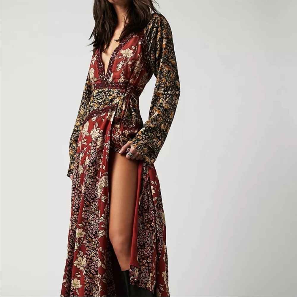 FREE PEOPLE Tilda Wrap Dress neutral combo - Picture 2 of 13